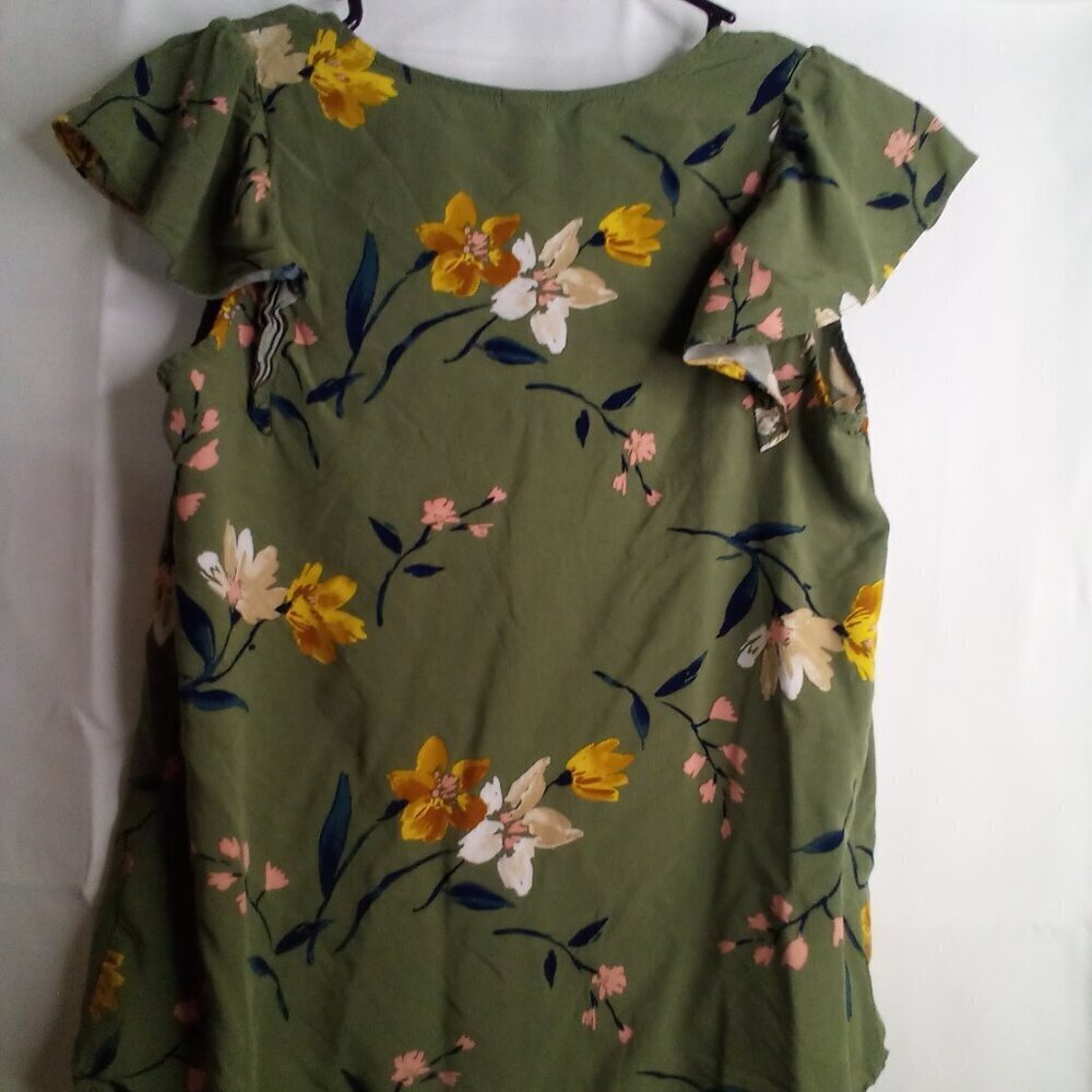 Old Navy Shirt Blouse Women S Short Sleeve Tropical Floral Green - Picture 9 of 14